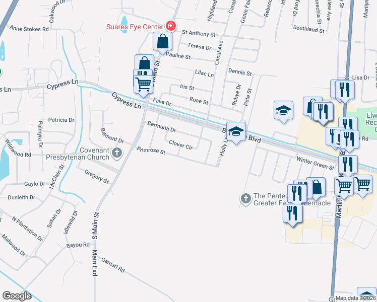 map of restaurants, bars, coffee shops, grocery stores, and more near 229 Clover Cir in Greenville
