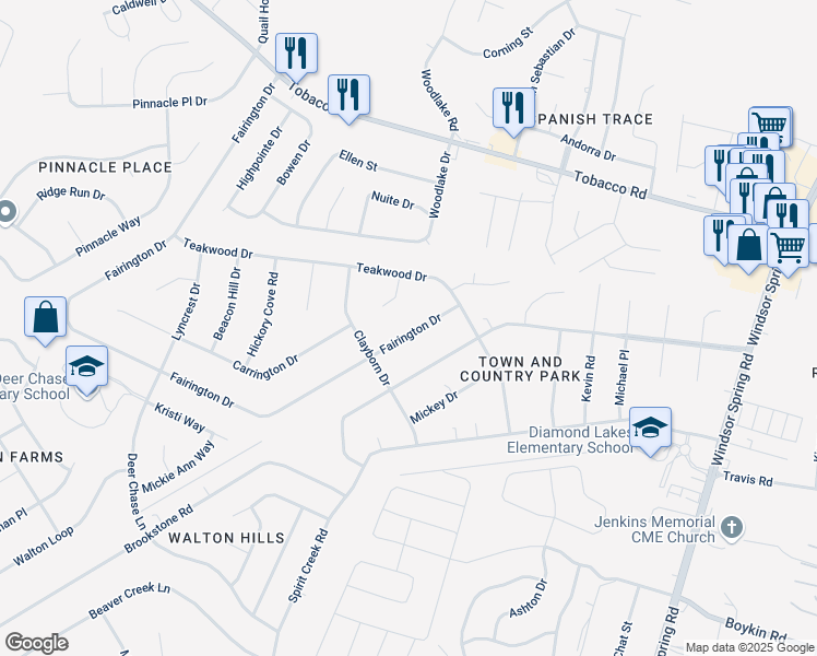 map of restaurants, bars, coffee shops, grocery stores, and more near 3914 Fairington Drive in Hephzibah
