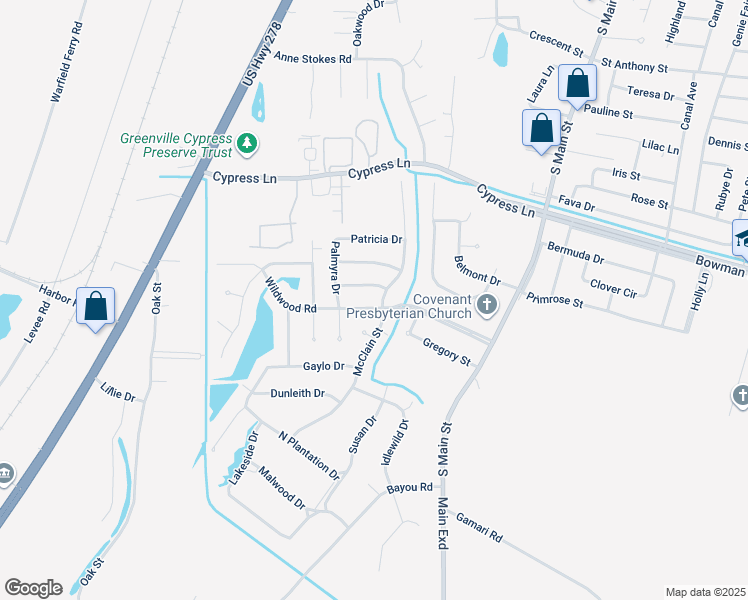 map of restaurants, bars, coffee shops, grocery stores, and more near 510 Wildwood Road in Greenville