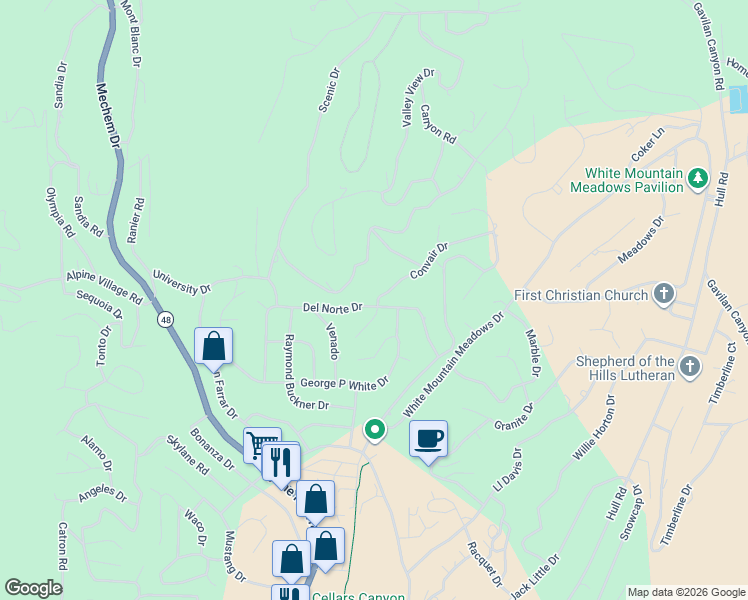 map of restaurants, bars, coffee shops, grocery stores, and more near 368 Del Norte Drive in Ruidoso