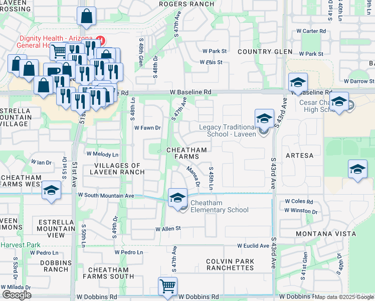 map of restaurants, bars, coffee shops, grocery stores, and more near 4625 West Beverly Road in Phoenix