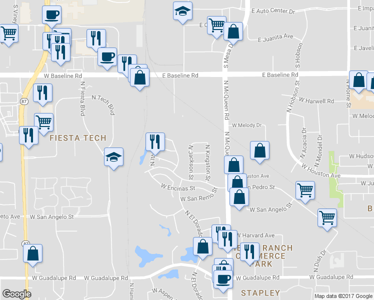 map of restaurants, bars, coffee shops, grocery stores, and more near 1312 N Jackson St in Gilbert