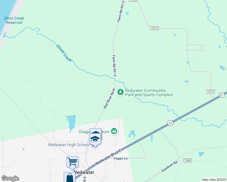 map of restaurants, bars, coffee shops, grocery stores, and more near Farm to Market 991 in Texarkana