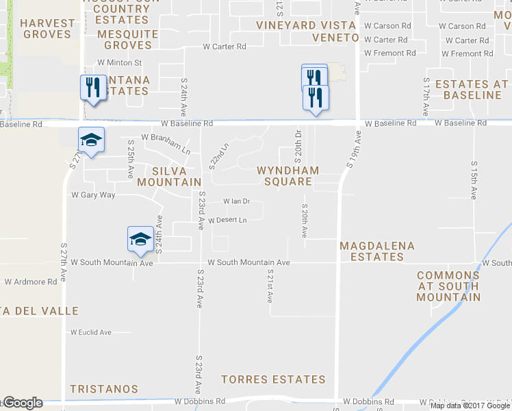 map of restaurants, bars, coffee shops, grocery stores, and more near 2117 West Ian Drive in Phoenix
