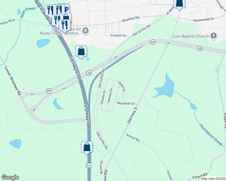 map of restaurants, bars, coffee shops, grocery stores, and more near 404 Othello Drive in Hampton