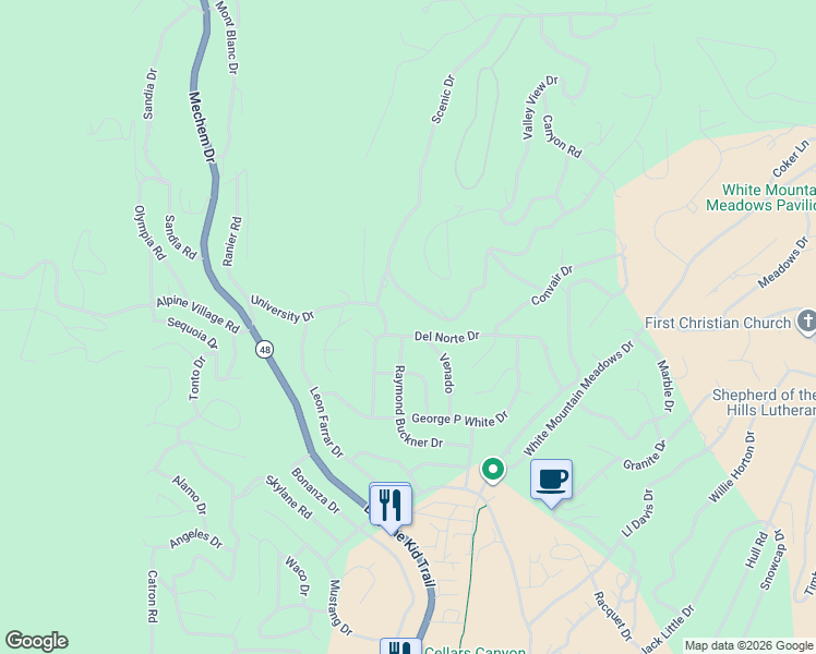map of restaurants, bars, coffee shops, grocery stores, and more near 368-402 Del Norte Drive in Ruidoso
