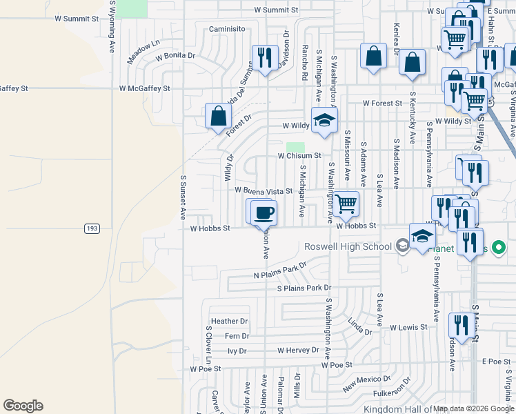 map of restaurants, bars, coffee shops, grocery stores, and more near 1009 Plaza Del Sol in Roswell