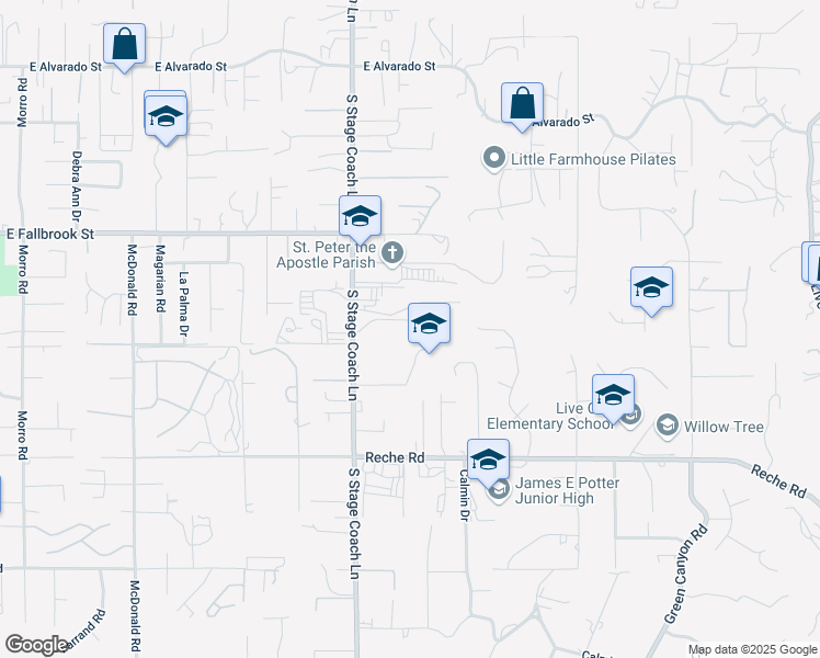 map of restaurants, bars, coffee shops, grocery stores, and more near 1815 Marita Lane in Fallbrook