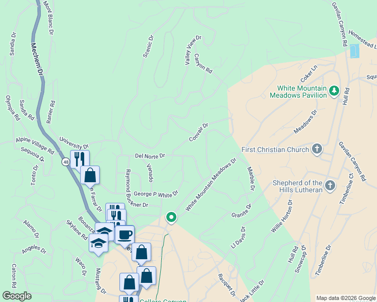 map of restaurants, bars, coffee shops, grocery stores, and more near 166-182 Del Norte Dr in Ruidoso