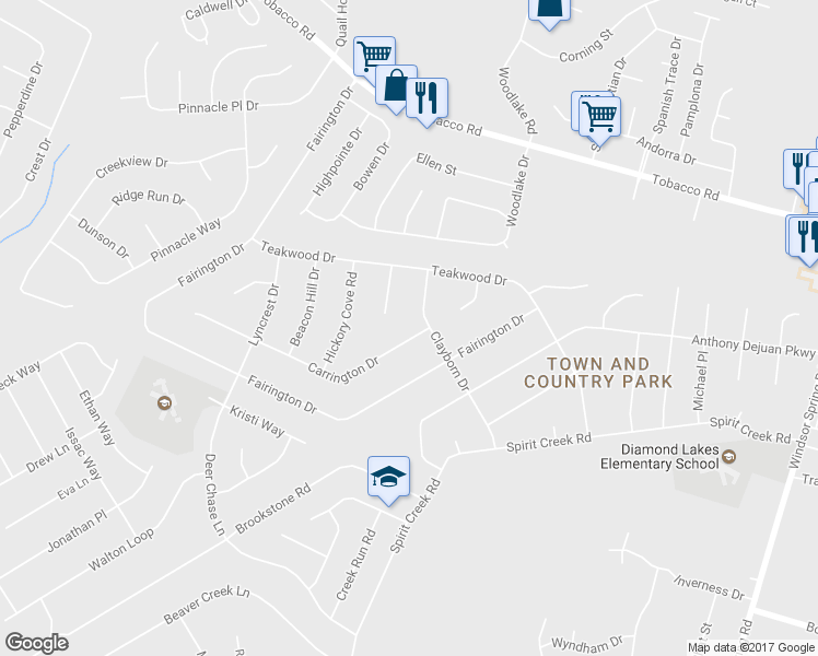map of restaurants, bars, coffee shops, grocery stores, and more near 2601 Carrington Drive in Hephzibah