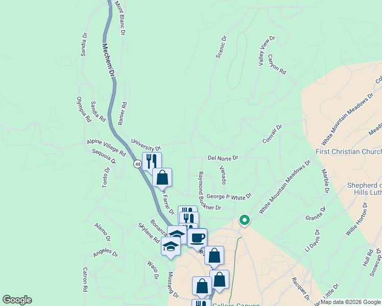 map of restaurants, bars, coffee shops, grocery stores, and more near 260 University Drive in Ruidoso