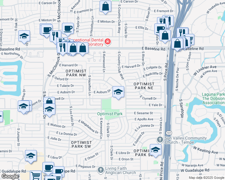 map of restaurants, bars, coffee shops, grocery stores, and more near 1973 E Auburn Dr in Tempe