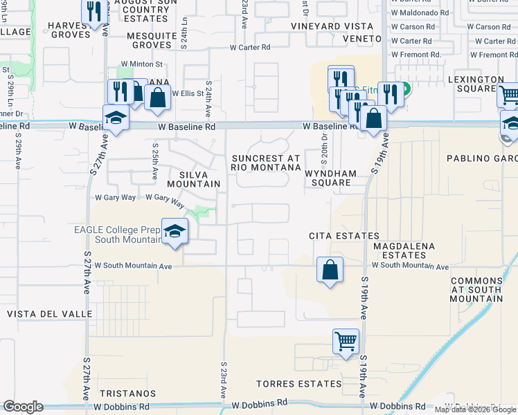 map of restaurants, bars, coffee shops, grocery stores, and more near 2145 West Ian Drive in Phoenix
