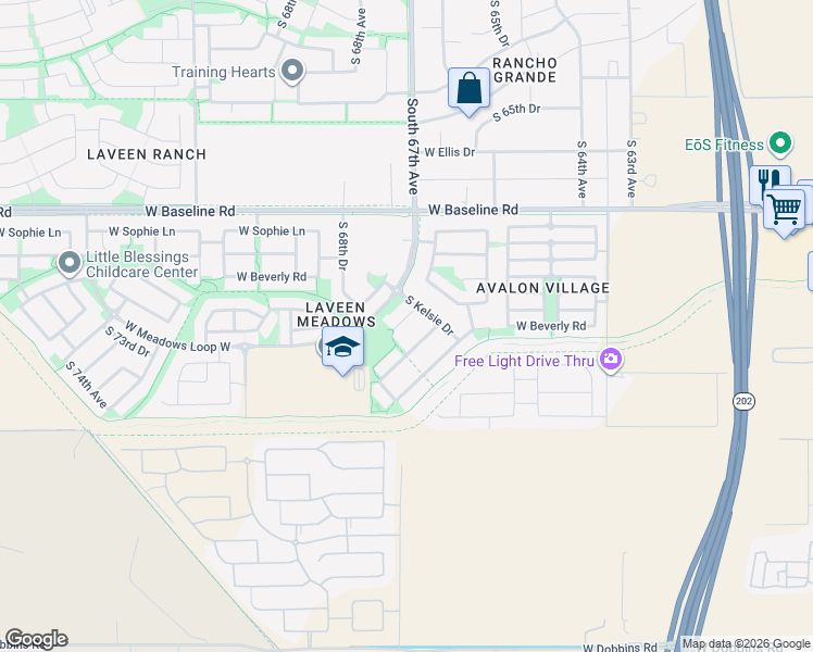 map of restaurants, bars, coffee shops, grocery stores, and more near 6727 West Beverly Road in Phoenix