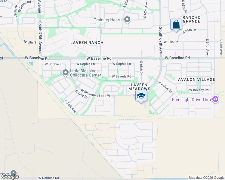 map of restaurants, bars, coffee shops, grocery stores, and more near 6952 West Melody Drive in Phoenix
