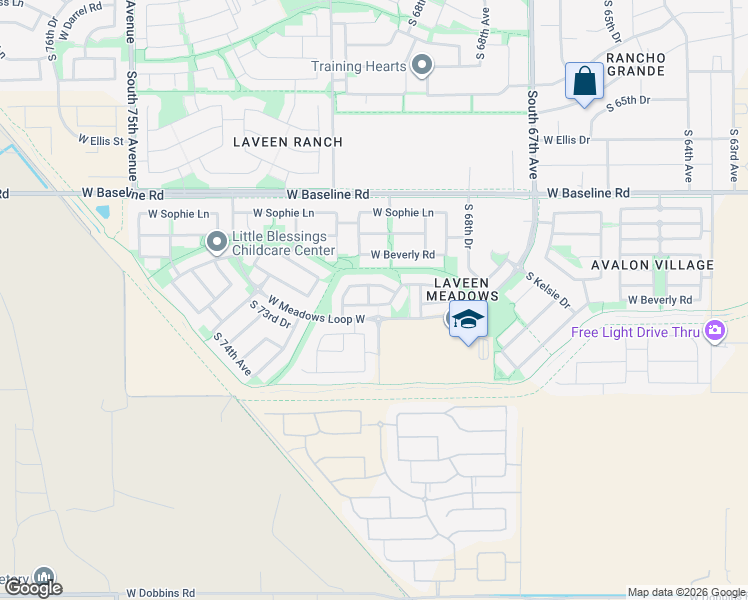 map of restaurants, bars, coffee shops, grocery stores, and more near 6952 West Melody Drive in Phoenix