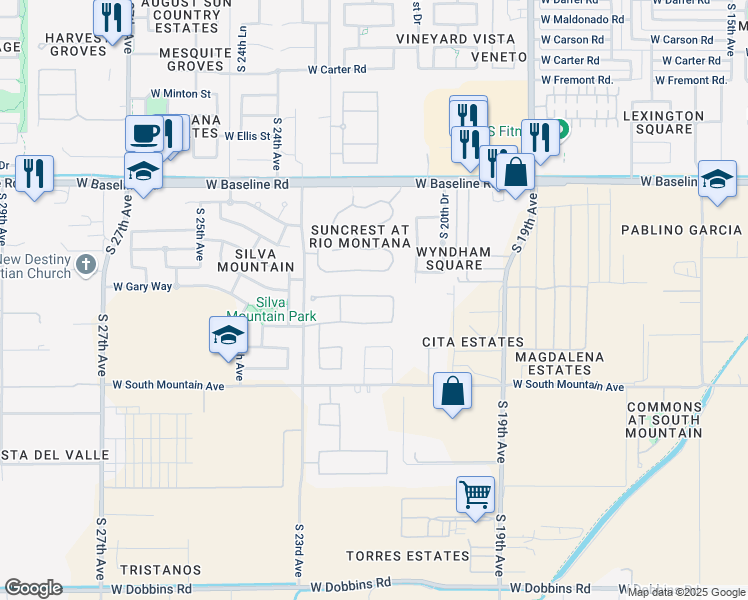 map of restaurants, bars, coffee shops, grocery stores, and more near 2125 West Ian Drive in Phoenix