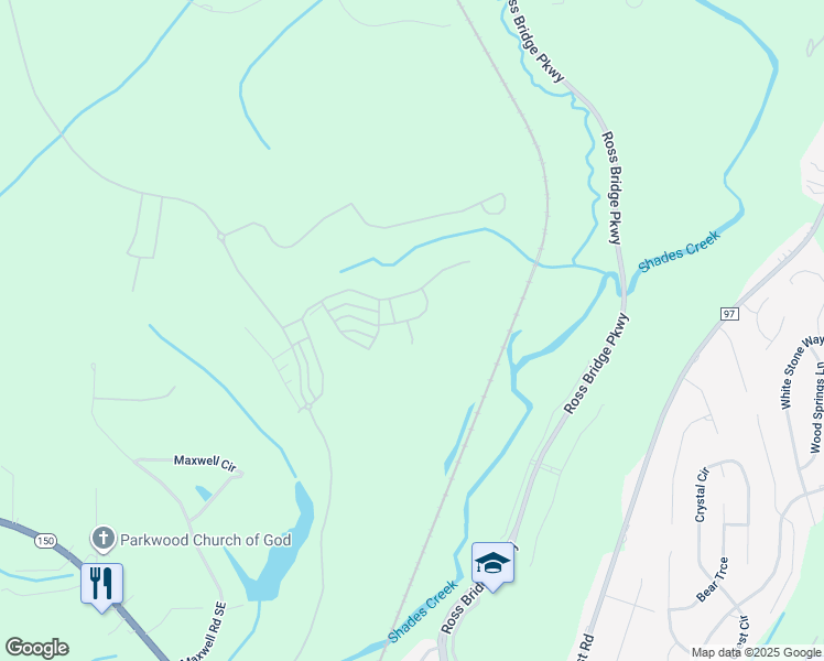 map of restaurants, bars, coffee shops, grocery stores, and more near 150 Maxwell Circle in Bessemer