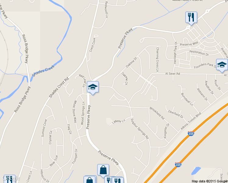 map of restaurants, bars, coffee shops, grocery stores, and more near 649 Village Crest Circle in Birmingham