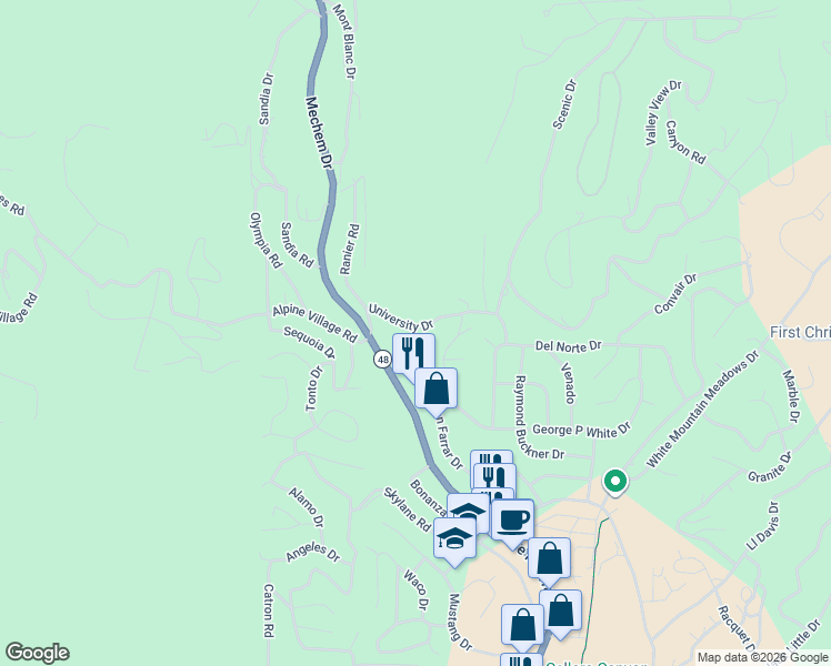 map of restaurants, bars, coffee shops, grocery stores, and more near 110 University Drive in Ruidoso