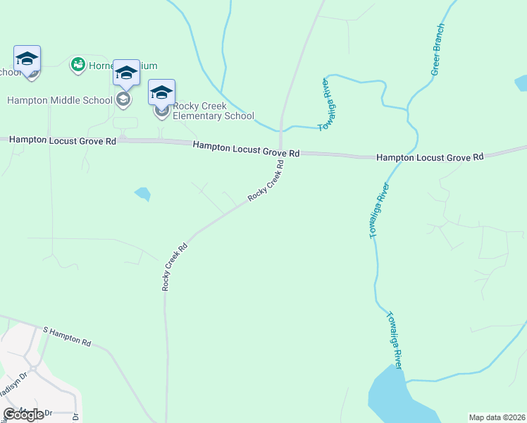 map of restaurants, bars, coffee shops, grocery stores, and more near 1171 Rocky Creek Road in Hampton