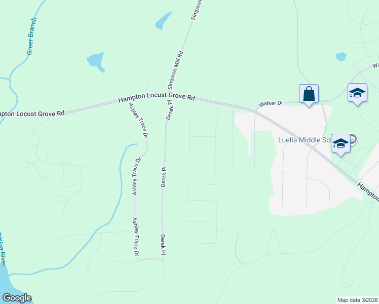 map of restaurants, bars, coffee shops, grocery stores, and more near 329 Vantage Point in Locust Grove