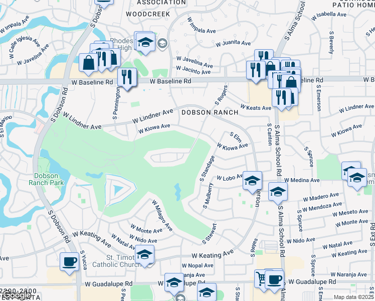 map of restaurants, bars, coffee shops, grocery stores, and more near 2322 South Rogers in Mesa