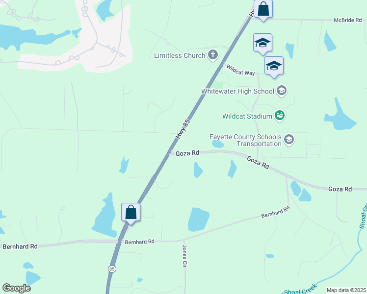map of restaurants, bars, coffee shops, grocery stores, and more near 1027 Goza Road in Fayetteville