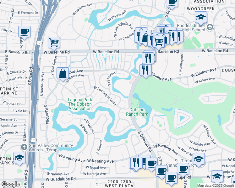 map of restaurants, bars, coffee shops, grocery stores, and more near 2265 South El Marino in Mesa