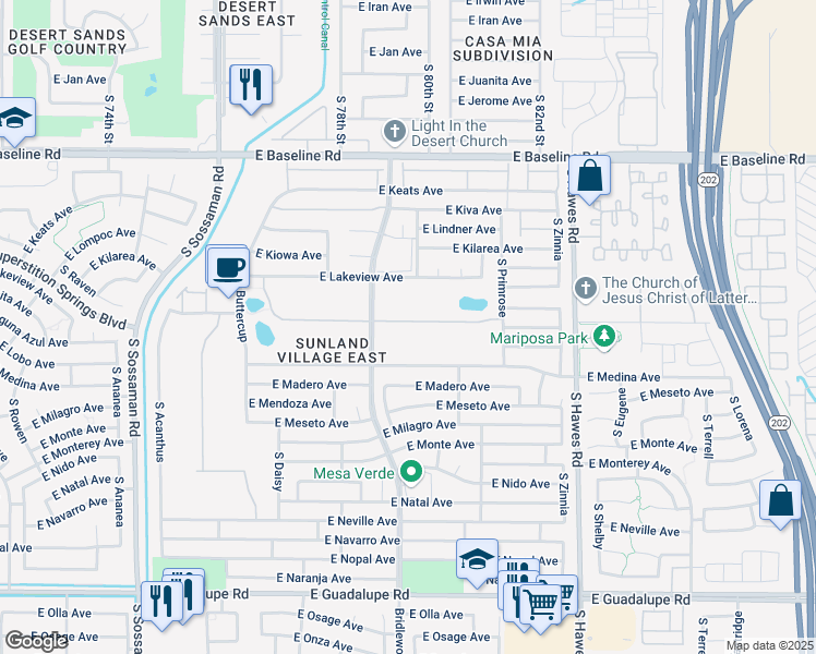 map of restaurants, bars, coffee shops, grocery stores, and more near 8048 East Medina Avenue in Mesa