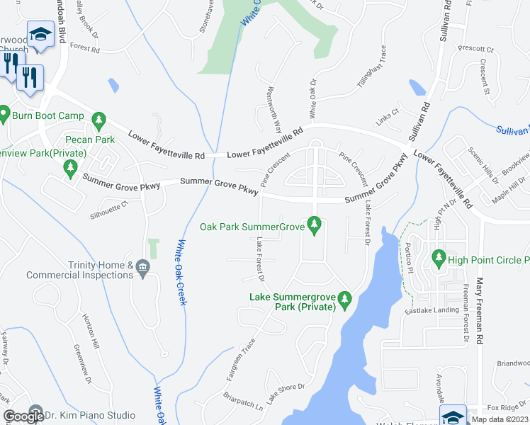 map of restaurants, bars, coffee shops, grocery stores, and more near 20 Lake Forest Drive in Newnan