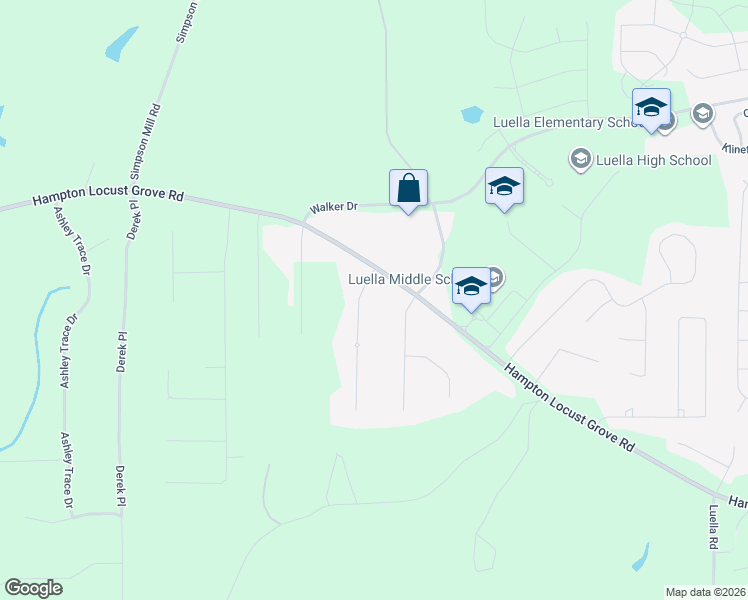 map of restaurants, bars, coffee shops, grocery stores, and more near 115 Planters Walk in Locust Grove