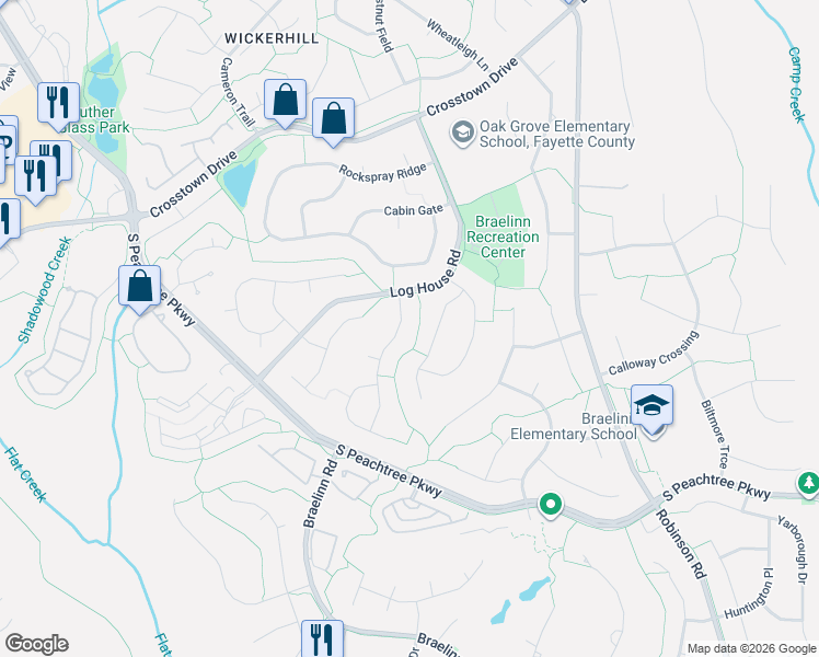 map of restaurants, bars, coffee shops, grocery stores, and more near 111 Summer Brooke in Peachtree City
