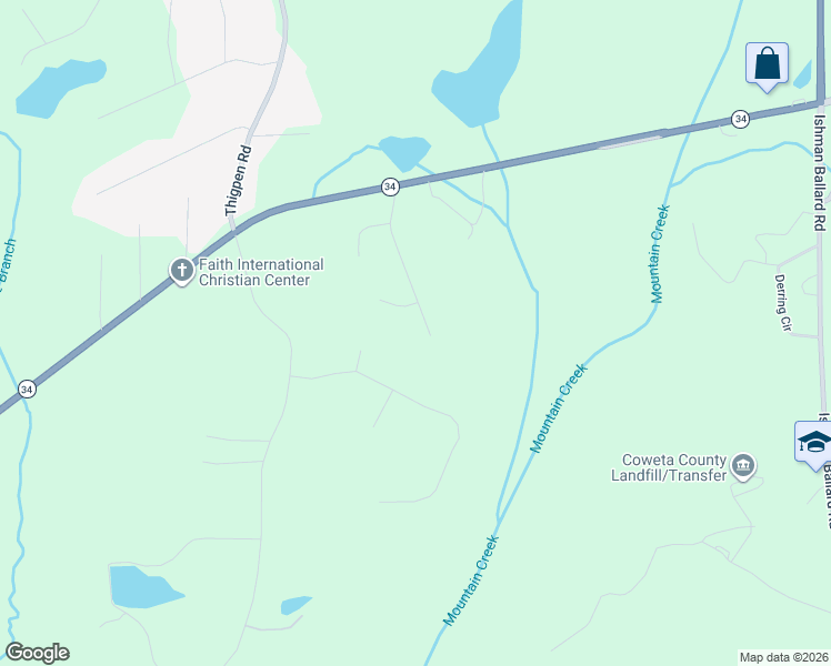 map of restaurants, bars, coffee shops, grocery stores, and more near 115 Hubbard Drive in Newnan