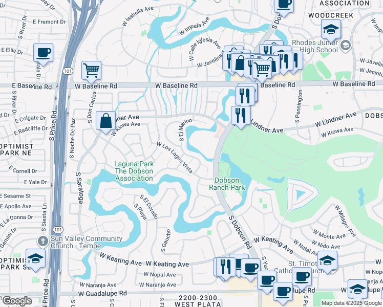 map of restaurants, bars, coffee shops, grocery stores, and more near 2265 South El Marino in Mesa