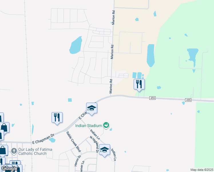 map of restaurants, bars, coffee shops, grocery stores, and more near 5013-5015 Villas Drive in Sanger