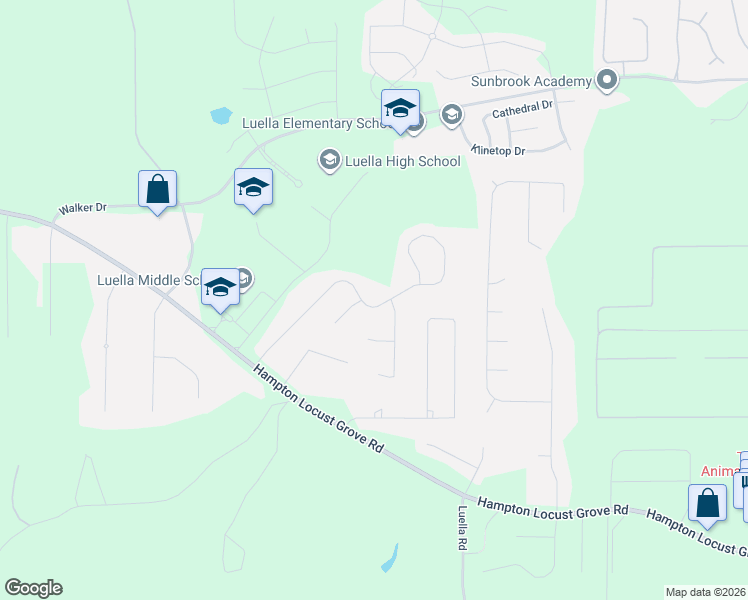 map of restaurants, bars, coffee shops, grocery stores, and more near 185 Whistle Way in Locust Grove