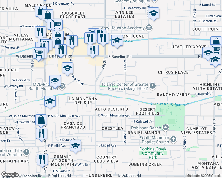 map of restaurants, bars, coffee shops, grocery stores, and more near 809 Gary Lane in Phoenix