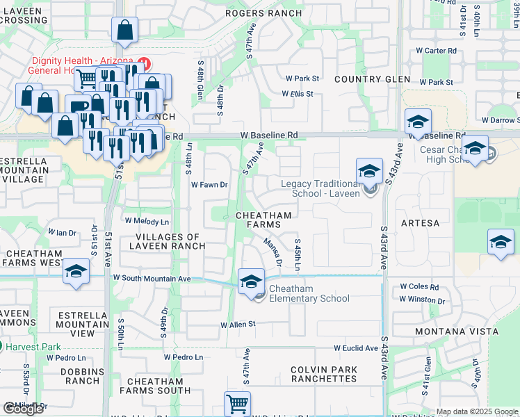 map of restaurants, bars, coffee shops, grocery stores, and more near 4625 West Beverly Road in Phoenix