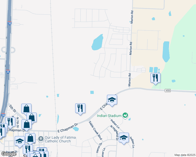 map of restaurants, bars, coffee shops, grocery stores, and more near 4715 Joshua Drive in Sanger