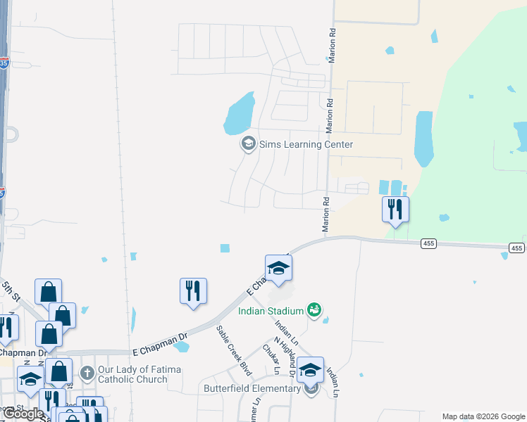 map of restaurants, bars, coffee shops, grocery stores, and more near 4905-49 Villas Drive in Sanger