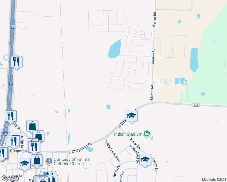 map of restaurants, bars, coffee shops, grocery stores, and more near 4715 Joshua Drive in Sanger