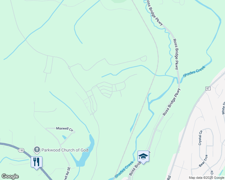 map of restaurants, bars, coffee shops, grocery stores, and more near 150 Maxwell Circle in Bessemer