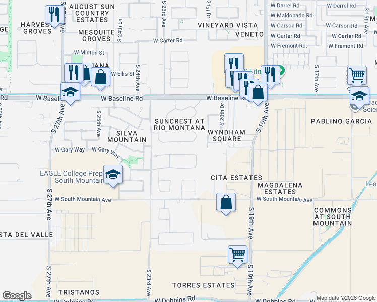 map of restaurants, bars, coffee shops, grocery stores, and more near 2117 West Ian Drive in Phoenix