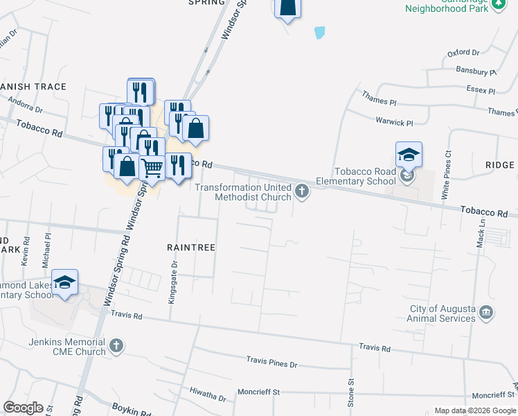 map of restaurants, bars, coffee shops, grocery stores, and more near 4119 Wallie Avenue in Augusta