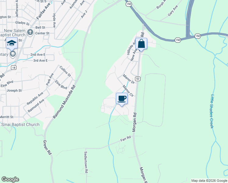 map of restaurants, bars, coffee shops, grocery stores, and more near 1018 Pleasant View Road in Bessemer
