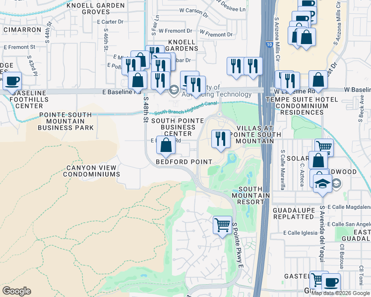 map of restaurants, bars, coffee shops, grocery stores, and more near 8211 South 48th Street in Phoenix