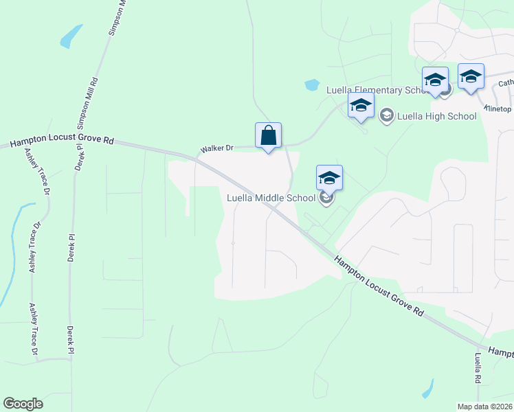 map of restaurants, bars, coffee shops, grocery stores, and more near 2020 Hampton Locust Grove Road in Locust Grove