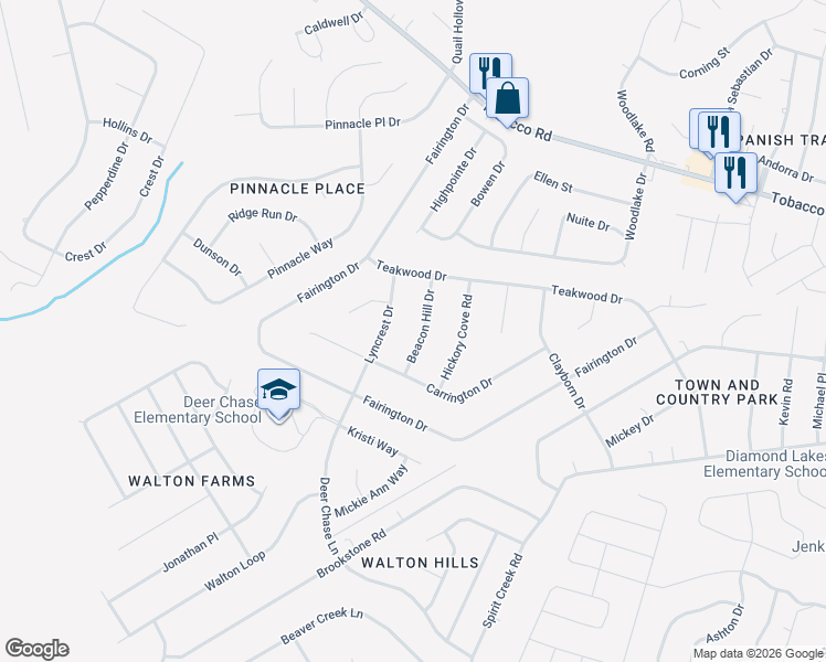 map of restaurants, bars, coffee shops, grocery stores, and more near 3715 Beacon Hill Drive in Hephzibah