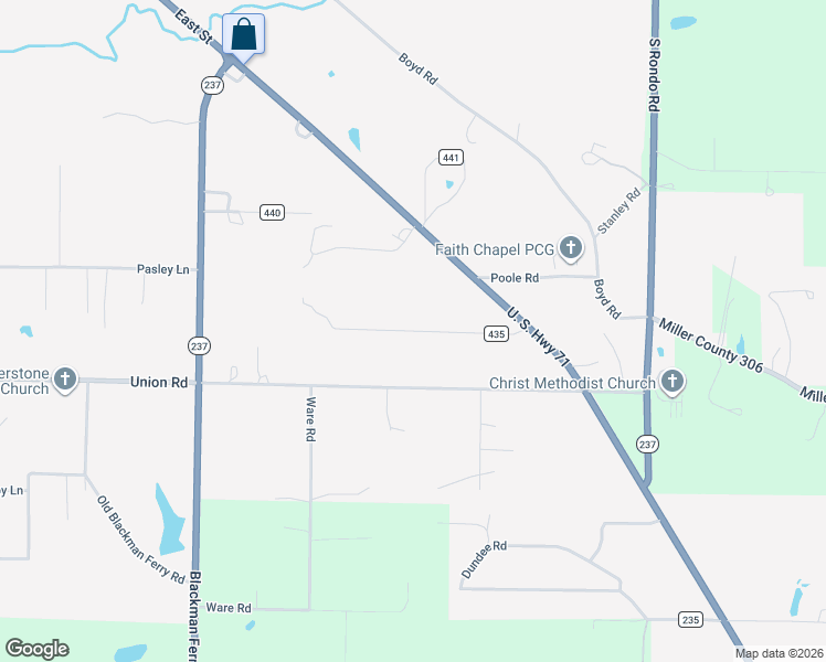 map of restaurants, bars, coffee shops, grocery stores, and more near County Road 435 in Texarkana